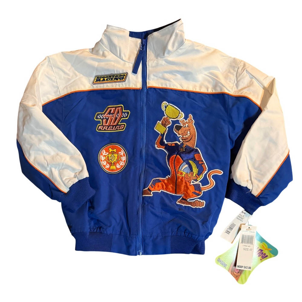 Scooby-Doo Racing Windbreaker Jacket Toddler Boys 4T Blue Embroidered NWT